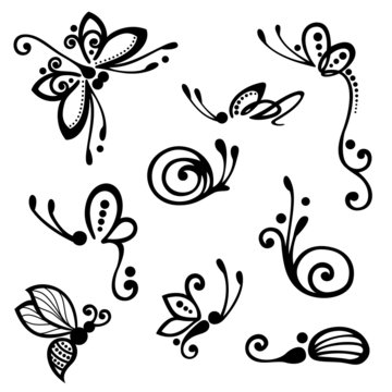 Vector Set of Stylized Ornamental Insects, Patterned design