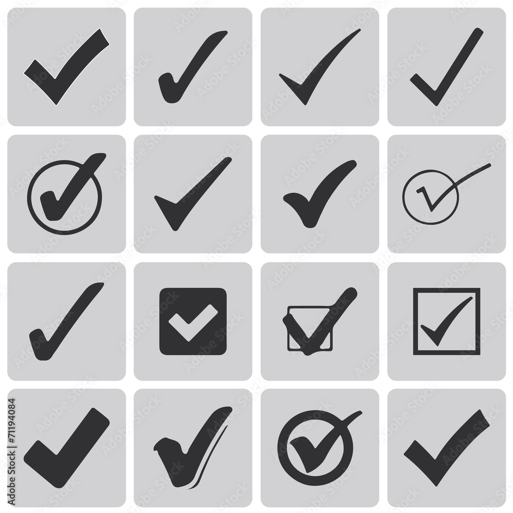 Fototapete set of different grey vector check marks or ticks in boxes black