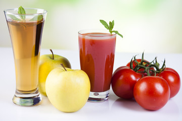 Fruits, vegetables, fruit juices, vegetable juices, healthy food