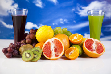 Fruits, vegetables, fruit juices, vegetable juices, healthy food