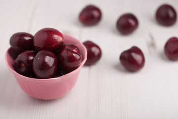 Cherries in a bowl on the worktop