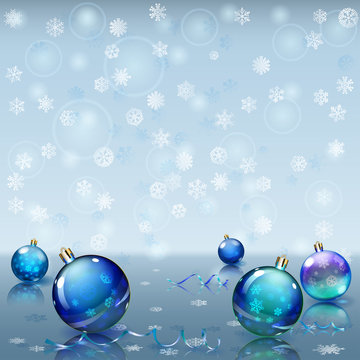 Christmas background with snowflakes and Christmas balls