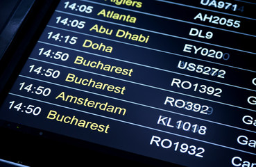 Obraz premium Departures flight information schedule in international airport
