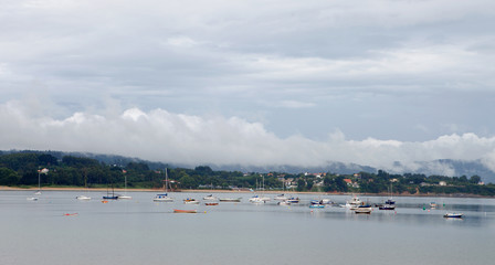 Fototapeta na wymiar Beautiful coastal landscape with many boat