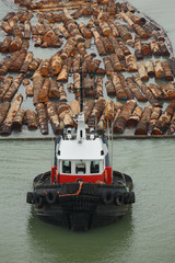 Tugboat and Log Boom