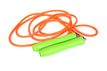 old used skipping rope on white background