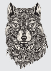 Naklejka premium Bardzo szczegółowa abstrakcjonistyczna wilcza ilustracja
