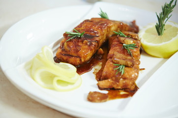 salmon with teriyaki sauce
