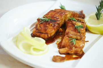 salmon with teriyaki sauce