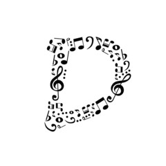 Abstract vector alphabet - D made from music notes - alphabet se