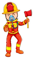 A simple coloured sketch of a fireman