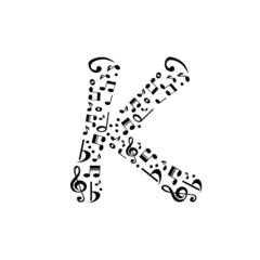 Abstract vector alphabet - K made from music notes - alphabet se