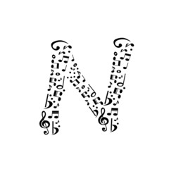 Abstract vector alphabet - N made from music notes - alphabet se