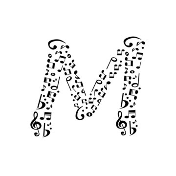 Abstract vector alphabet - M made from music notes - alphabet se