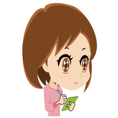 メモを取る若い女性