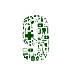 Medical font. alphabet made of medical pills. number 9
