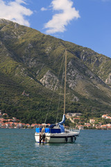 Fototapeta na wymiar Fishing sailing boat in the Bay of Kotor in Montenegro