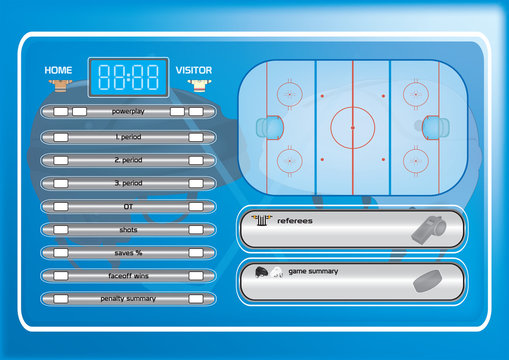 Ice hockey rink,game elements,icons,score board vector