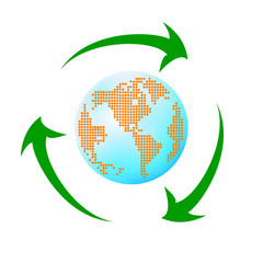 Recycling arrows with leafage and blue earth
