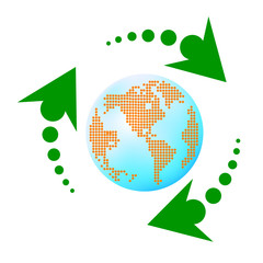 Recycling arrows with leafage and blue earth