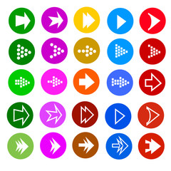Arrow sign icon set. Simple circle shape internet button on gray