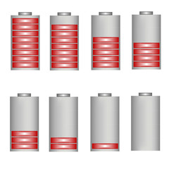 set of vector battery icons with level of charging