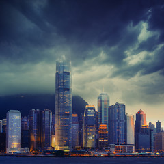 Hong Kong cityscape in stormy weather - amazing atmosphere
