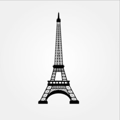 Fototapeta na wymiar Eiffel tower front silhouette isolated