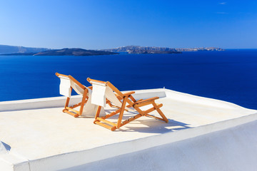 Deck chairs, Santorini Greece