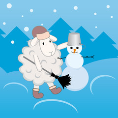 lamb making a snowman