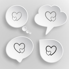 Careful heart. White flat vector buttons on gray background.