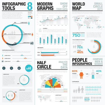 Human and people infographic vector elements in blue & red color