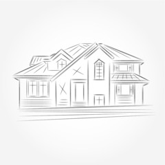 3D rendering wire-frame of house. White background.