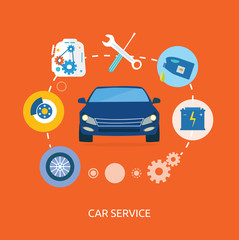 Auto mechanic service flat icons of maintenance car repair