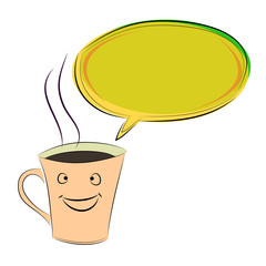 happy cup with speech bubbles on a white background