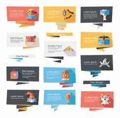 Halloween banner flat background set