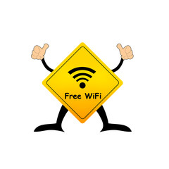 Yellow road sign with wifi pictogram