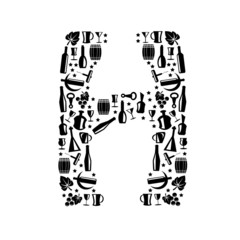 Abstract vector alphabet - H made from Wine icon - alphabet set