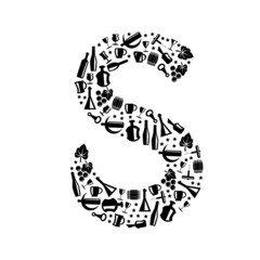 Abstract vector alphabet - S made from Wine icon - alphabet set