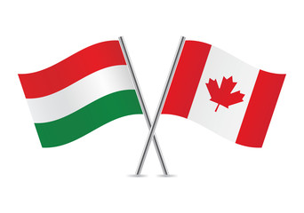 Canadian and Hungarian flags. Vector illustration.