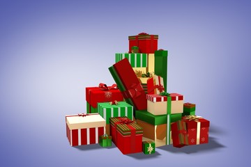 Composite image of green red and gold christmas gifts