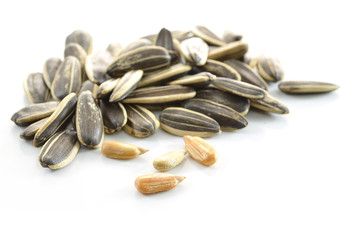Sunflower seeds on white background