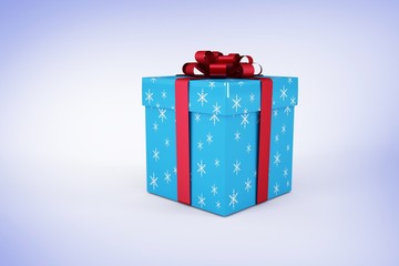 Composite image of blue and silver gift box
