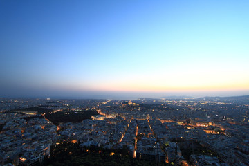 Obraz premium Cityscape aerial view at night, Athens Greece