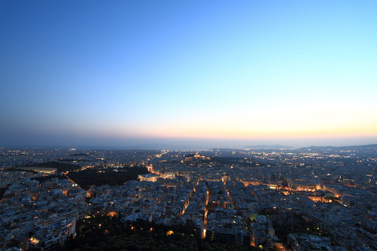  Cityscape aerial view at night, Athens Greece © viperagp