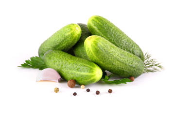 Fresh cucumbers with parsley, dill, garlic, peppercorn