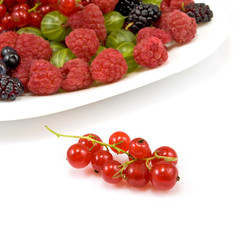 berries in a plate on a white background