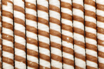 Striped wafer rolls.