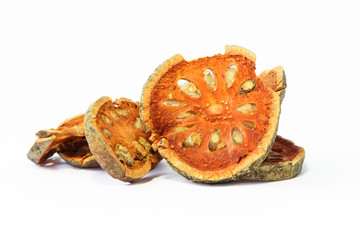 Dried Bael fruit on White Background.