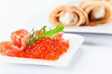 red caviar and salmon